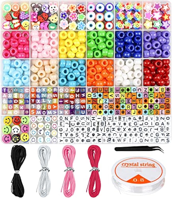 Dowsabel Bracelet Making Kit, Bracelet Bead Making Pony Beads Polymer Clay Beads Smile Face Beads Alphabet Beads for Jewelry Making, DIY Arts and Crafts Gifts for Ages 6 7 8 9 10-12