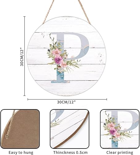 Vista 40 de Welcome Sign Front Decor Initial Letter B Round Wood Sign Monogram Purple Floral Wooden Plaque Blossom Floral 10in Country Wood Hanging Signs for