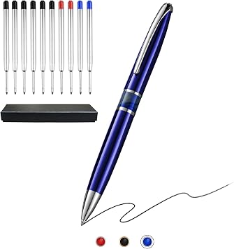 Executive Ballpoint Pens Set ,10 Pcs Refills of 3 Ink Colors, Luxury Acrylic & Metal Retractable Rollerball Pens, Smooth Writing Office Pens for Business, Teachers, ProfessionalsBlue