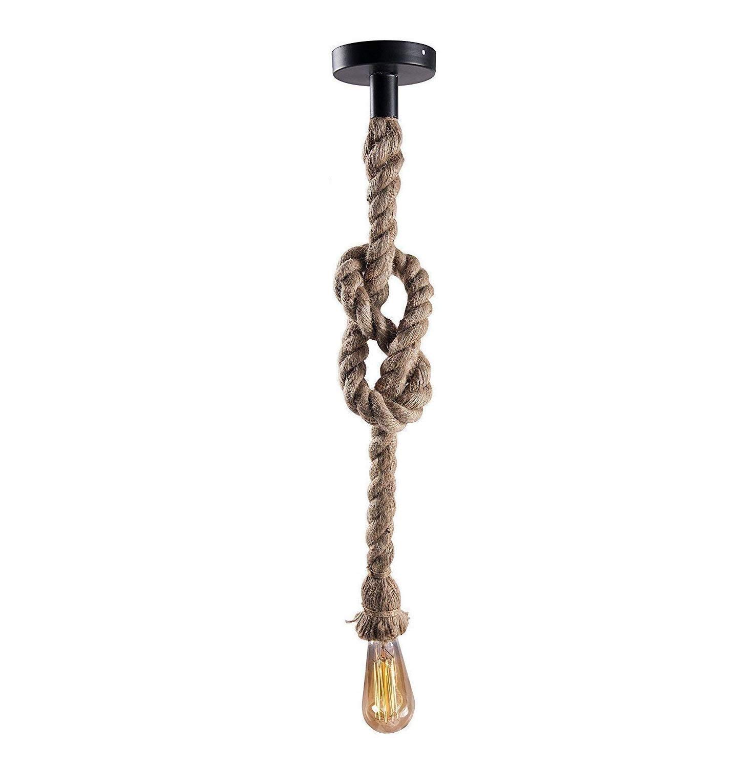 Harbor Rope Pendant Light | Vintage Industrial Hanging Ceiling Light with Natural Jute Rope & E27 Holder | Rustic Farmhouse Pendant Lamp for Living Room, Dining Room, Café & Restaurant Decor-image-29