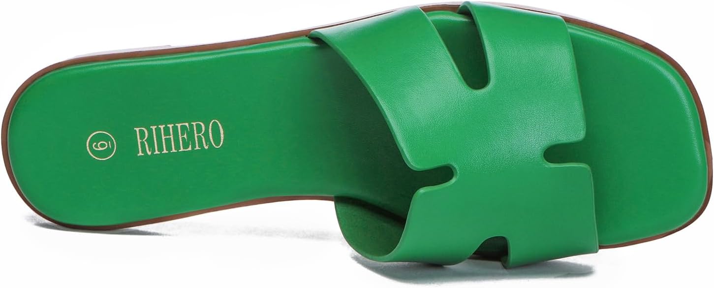 Rihero Women's Dressy Flat Sandals Comfortable Slip On Leather Slide Sandals - Image 5