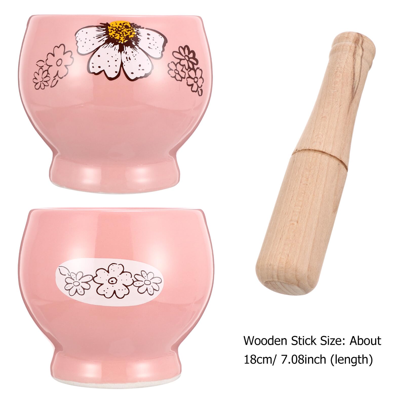 Keramik Mörser mit Stampfer 1 Satz Rosa, Rund mit Holzgriff | Knoblauch und Gewürze, Ergonomische Form, Tragbar, Küchenutensil für Einfaches Zerkleinern Zufällige Farbe