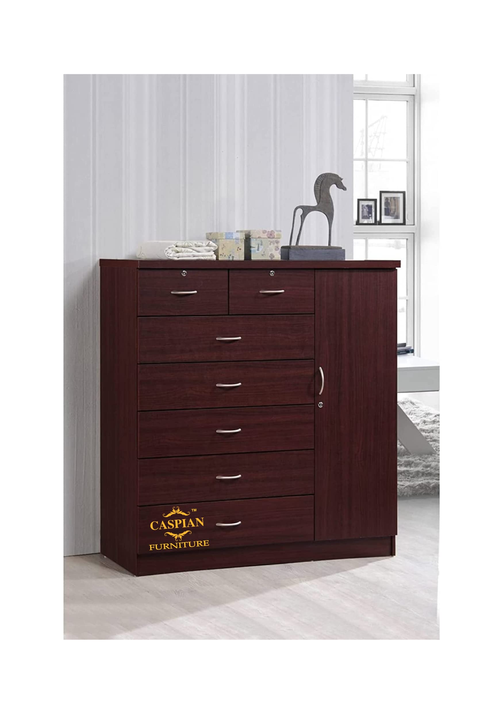 CASPIAN Engineered Wood Wooden Chest of Drawers (Walnut Brown) | Multipurpose Storage Furniture with 7 Drawers | Sideboard Closet Organizer | Filing Cabinet for Home, Bedroom, Living Room & Office-image-8