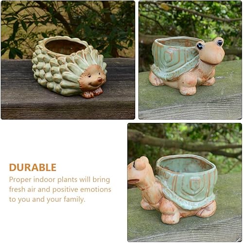 Miniatura 6 de Cabilock Maceteros para exteriores, 2 macetas de cerámica para interiores, figuras de erizo, de porcelana, para interior y exterior, jardín,