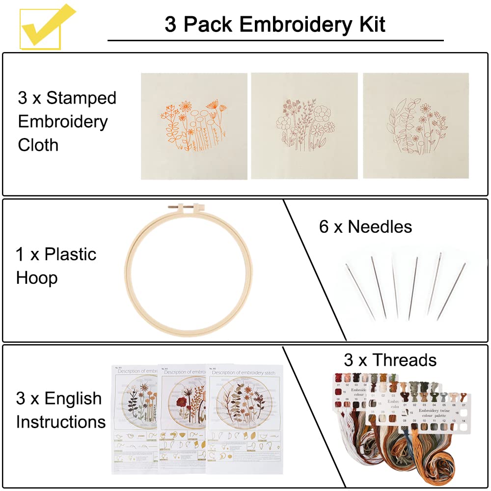 Beginner Embroidery Kits - Start Stitching Today! -3 Beginner Embroidery Kits - Start Stitching Today! -3