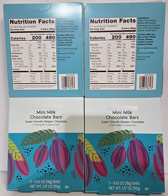 Trader Joe Mini Milk Chocolate Bars Super Smooth Belgian Chocolate 3.17oz 90g (Four Boxes)