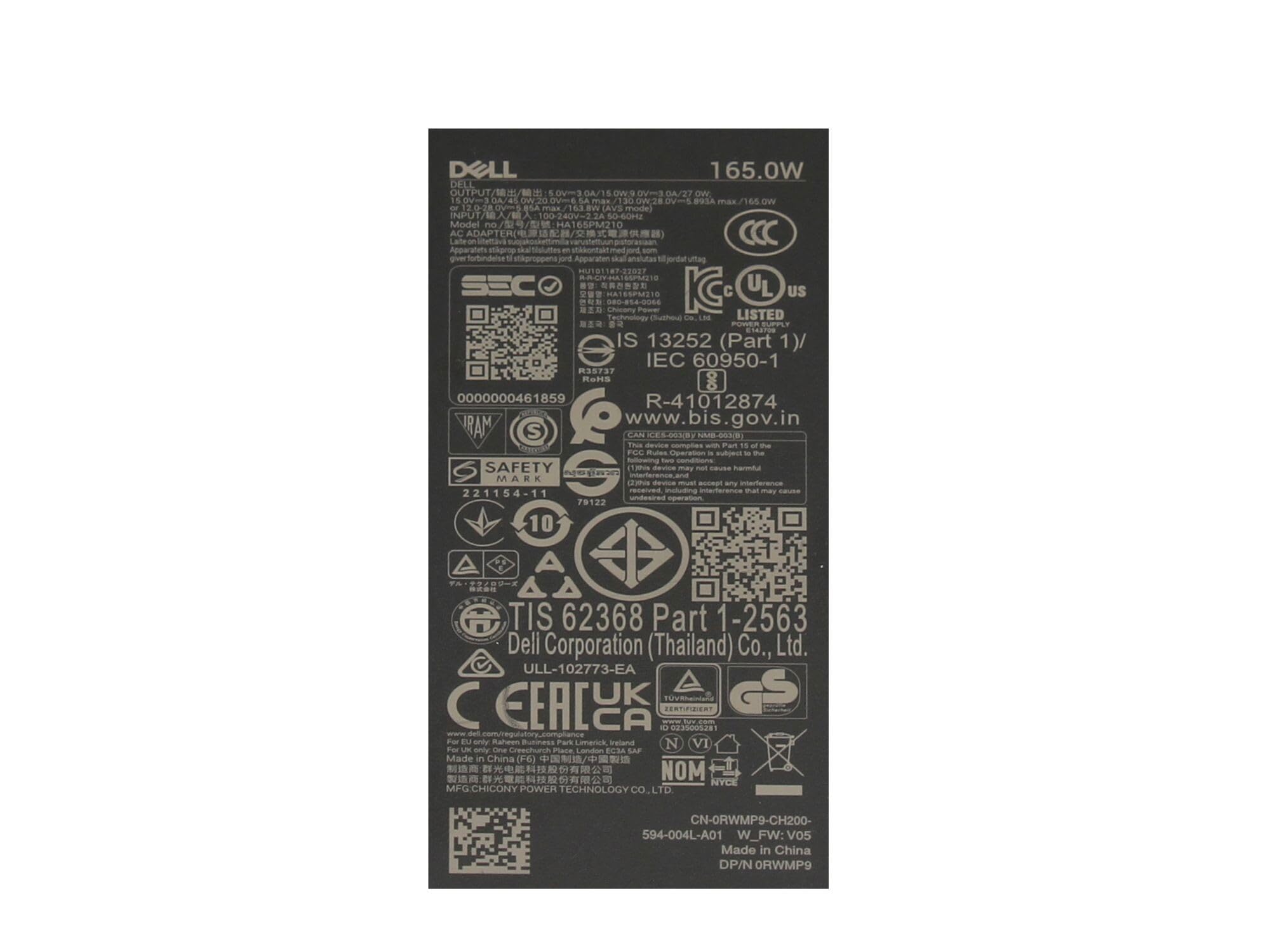 Dell N86KM originale USB-C GaN-alimentatore 165 watt