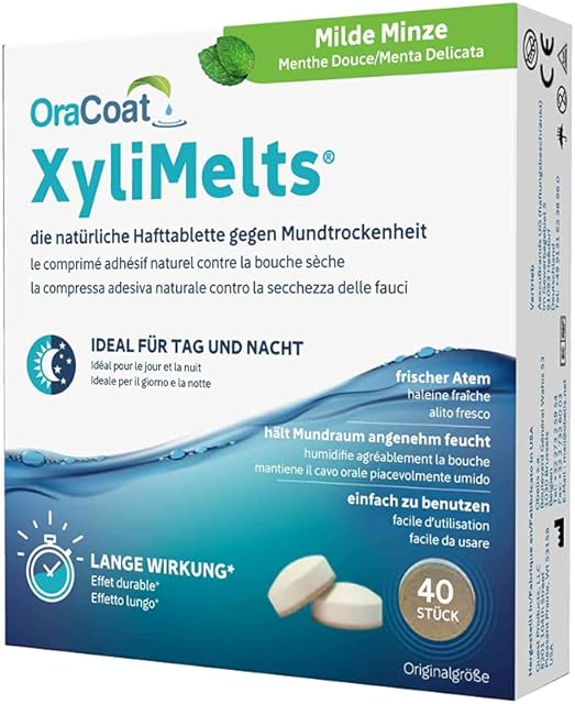 OraCoat XyliMelts - 40 Adhesive Discs Against Dry Mouth and Tooth Decay - Mild Mint Flavour