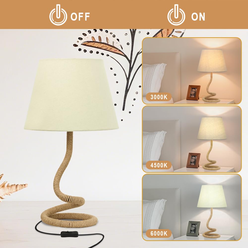 Lampa stołowa z liny konopnej, kreatywna, spersonalizowana lampka nocna, lampa na biurko z kloszem z materiału, nowoczesna dekoracja boho, przełącznik z przewodem, żelazna podstawa, głowica E27