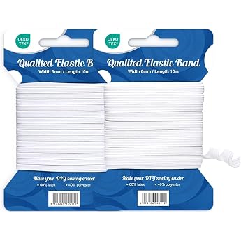 Wide Elastic Band Sewing 3 mm 6 mm 20 m White Elastic Band for Bracelets Robust and elastic trouser elastic for lightweight fabrics - sleeves trousers gloves socks wigs hat pillow headrest