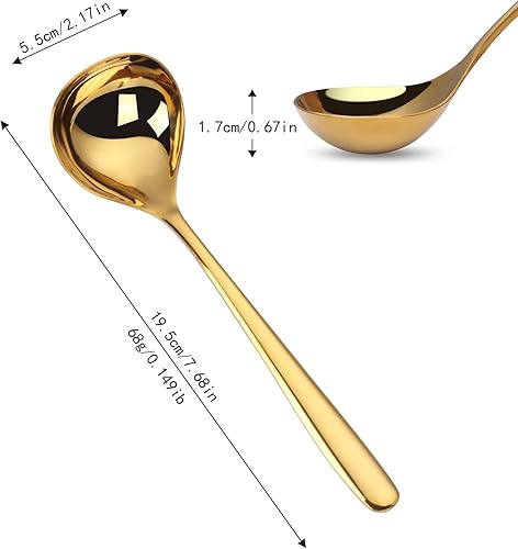 Vista 3 de Cucharón pequeño de acero inoxidable de 7.68 pulgadas, cucharones de sopa dorados, cucharones pequeños para salsa, cucharones de salsa, para salsa