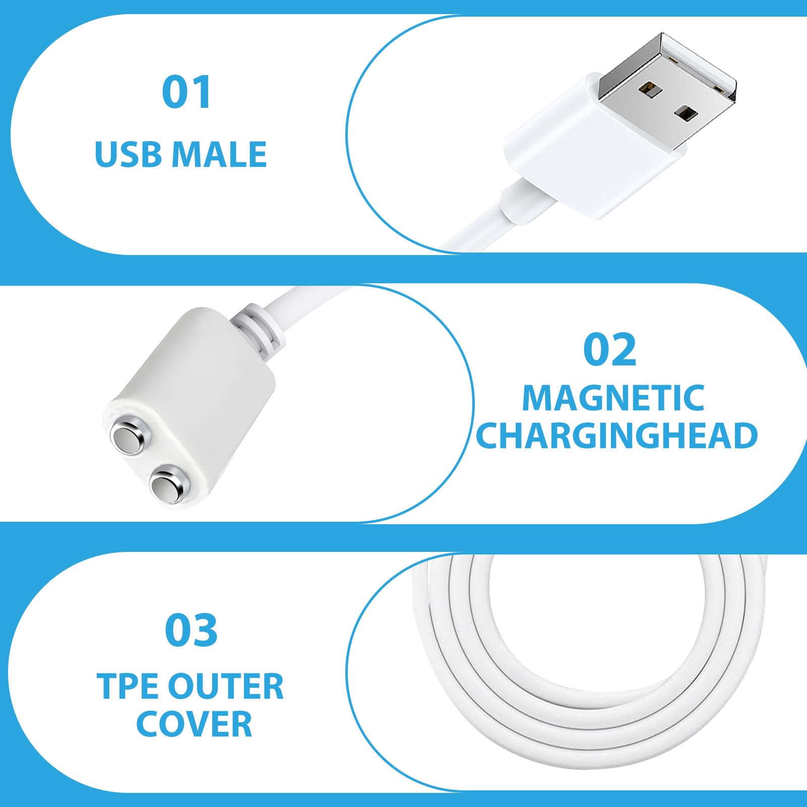 Câble De Charge Magnétique Universel 7mm - 2 Pièces Pour Masseurs, Jouets, Brosses à Dents électriques - 10