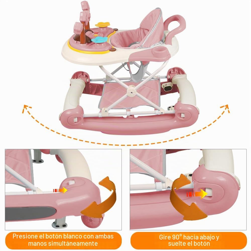 asiento de bebé para mesa de actividades, saltadores suspendidos, andador con música y luces, 67 x 72 x 92 cm, rosa (A)