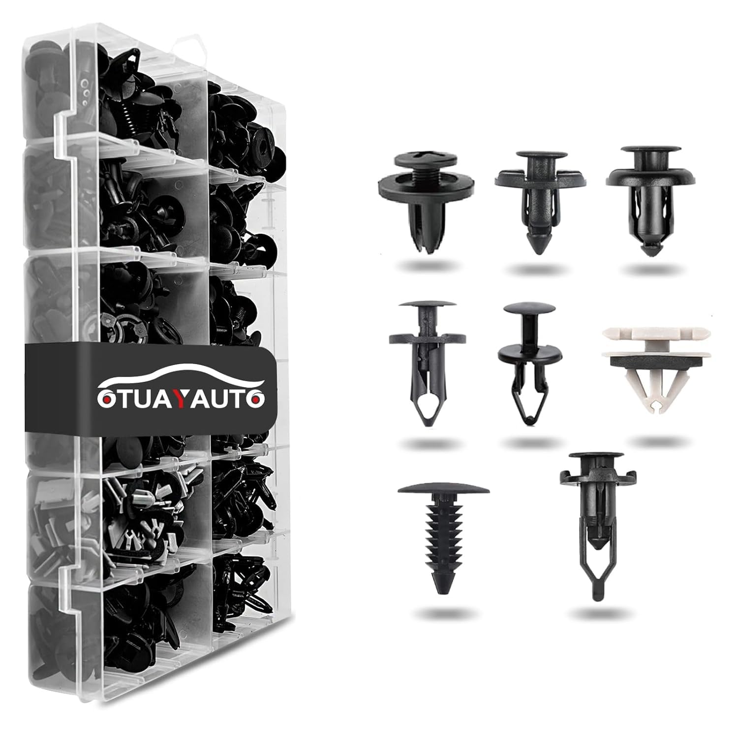 OTUAYAUTO Universal Plastic Fender Clips,260Pcs Push Fender Fastener Rivet Clips with 8 Size Car Body Retainer Clips, Bumper Clips, Plastic Push