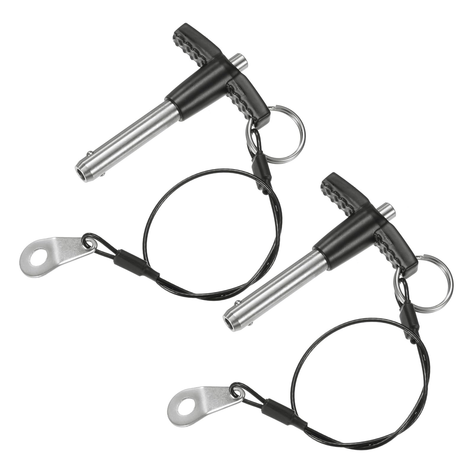M METERXITY 2-Pack T Handle Lock Pins, 5/16"(8mm) Dia. 1-3/16"(30mm) Usage Length Push-Button Quick Release Locking Pins W Lanyard Cable for Speaker/