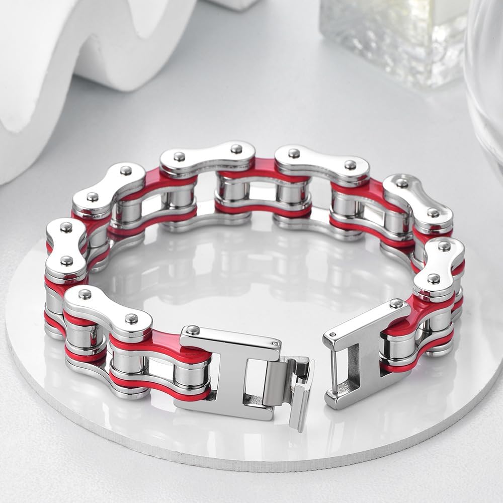 Mens Heavy Bicycle Link Chain Bracelets for Fathers Day Stainless Steel Masculine Bike Chain Bracelet 8 inches Wristband