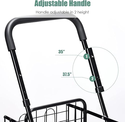 Miniatura 4 de Byroce - Carrito de compras plegable, carrito ligero con asa, carrito grande de comestibles con ruedas giratorias y cestas de almacenamiento dobles,