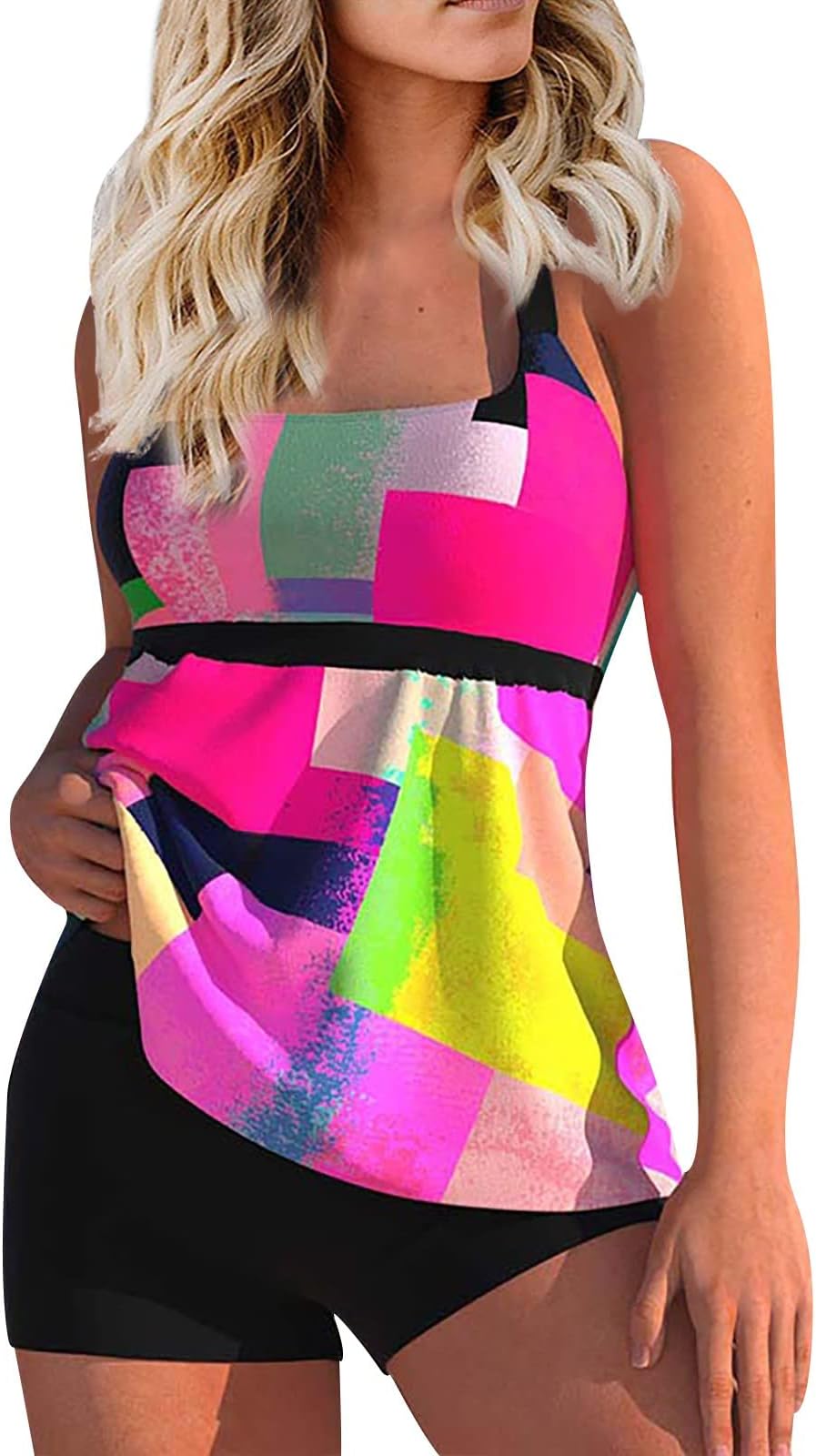 Women's Slim Fit Hawaiian Print Tankini Bathing Suits Sling Split Bikini Swimsuit Plus Size Swimwear (Two Piece)