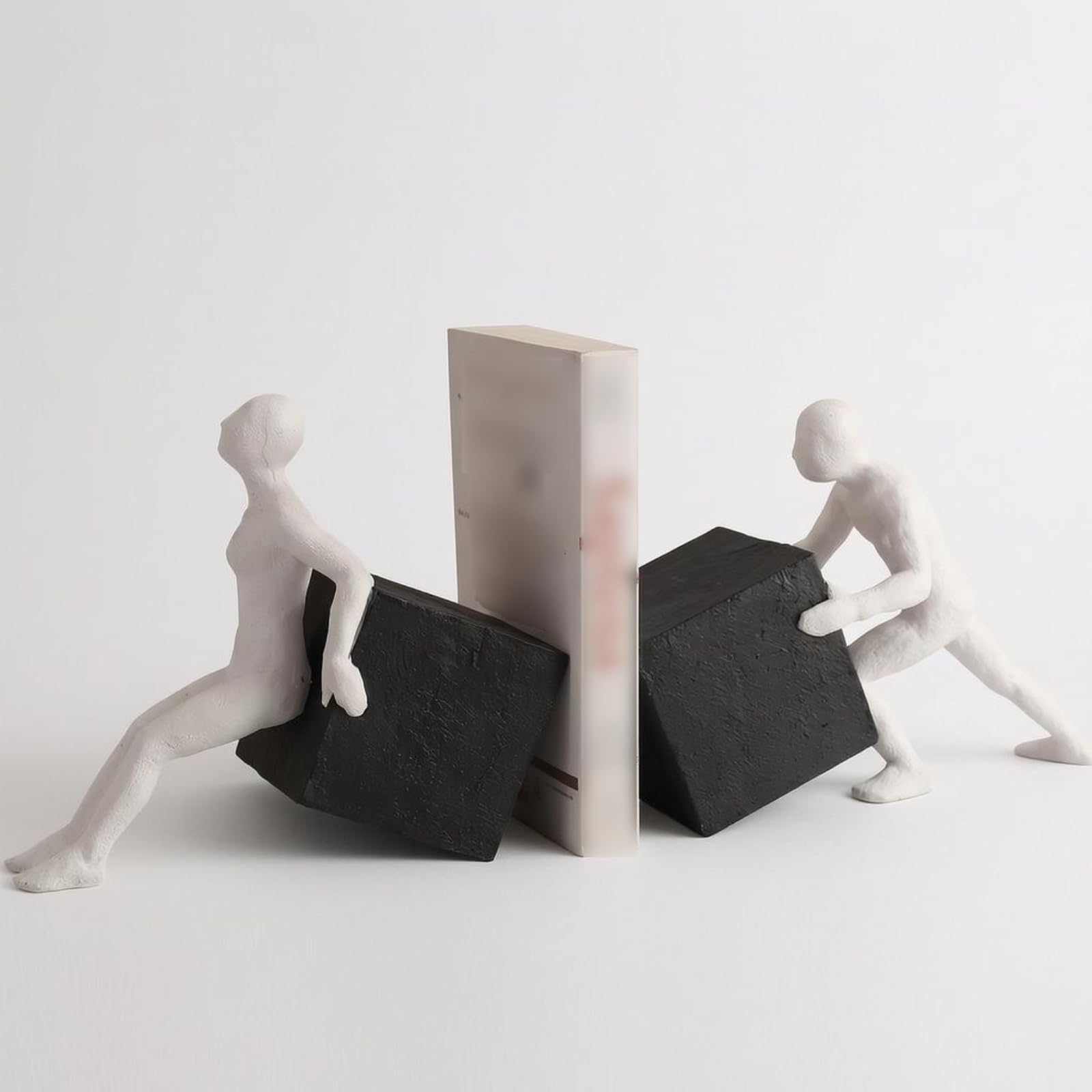 predolo Serre-Livres Abstrait en Résine Blanc et Noir Serre-Livres à Figurines Élégant Butoir Bibliothèque