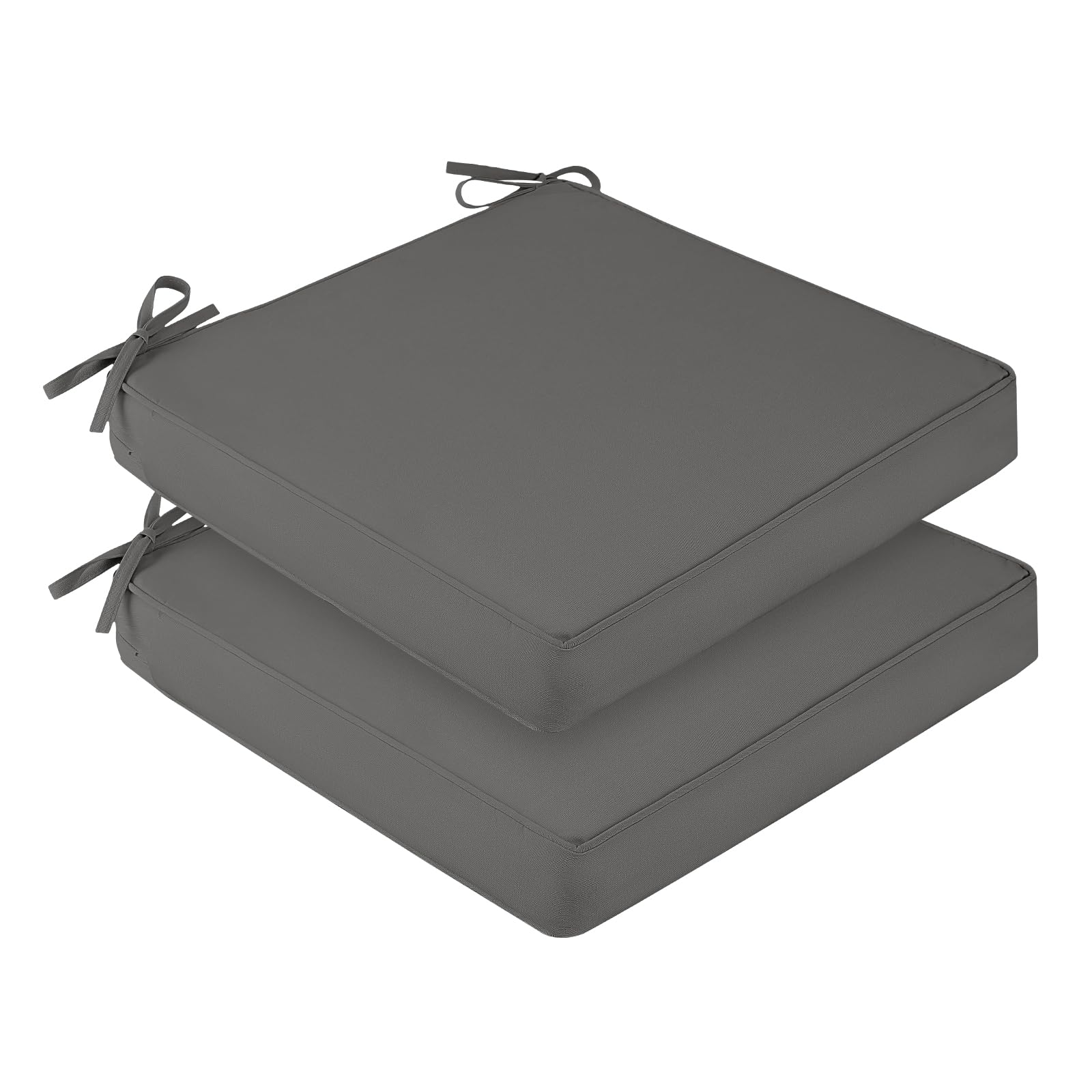 downluxe Outdoor Chair Cushions for Patio Furniture, Waterproof Square Corner Memory Foam Patio Chair Cushion with Adjustable Ties and Portable Handle, 18.5" x 16?x 3", Dark Grey, 2 Pack