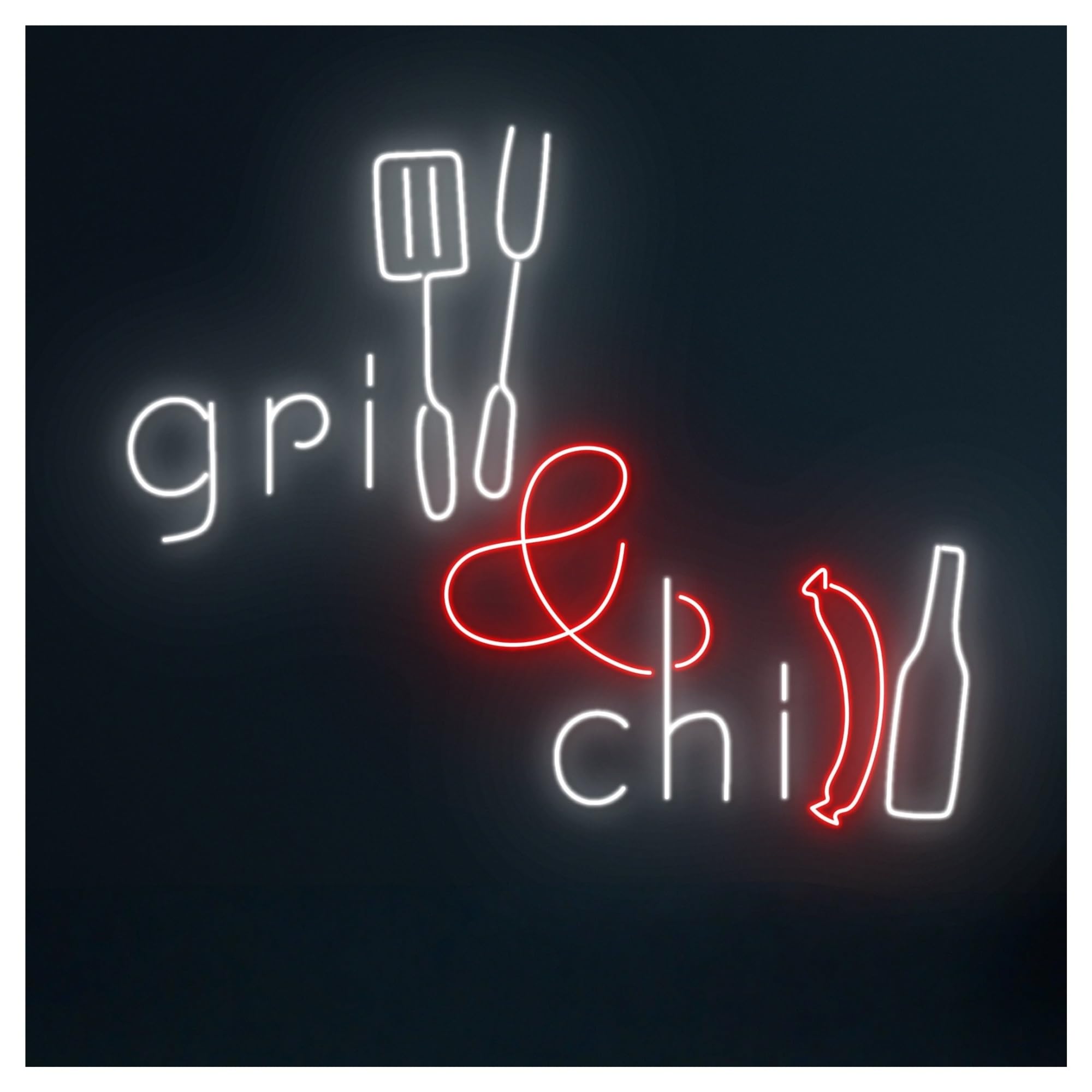 RONGCH Hanging Art Signs Grill and Chill Neon Sign LED Light Dimmable for BBQ Time Party Restaurant Beer Bar Pub Club Wall Art Decor 55cm