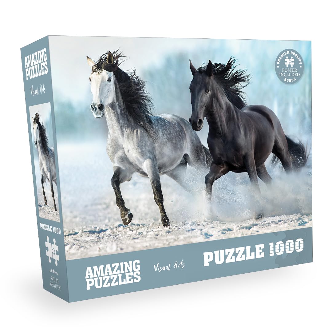 AMAZING PUZZLES 1000 Piece Jigsaw Puzzle for Kids and Adults 19x27in Poster Included - Wild Beauty Horses