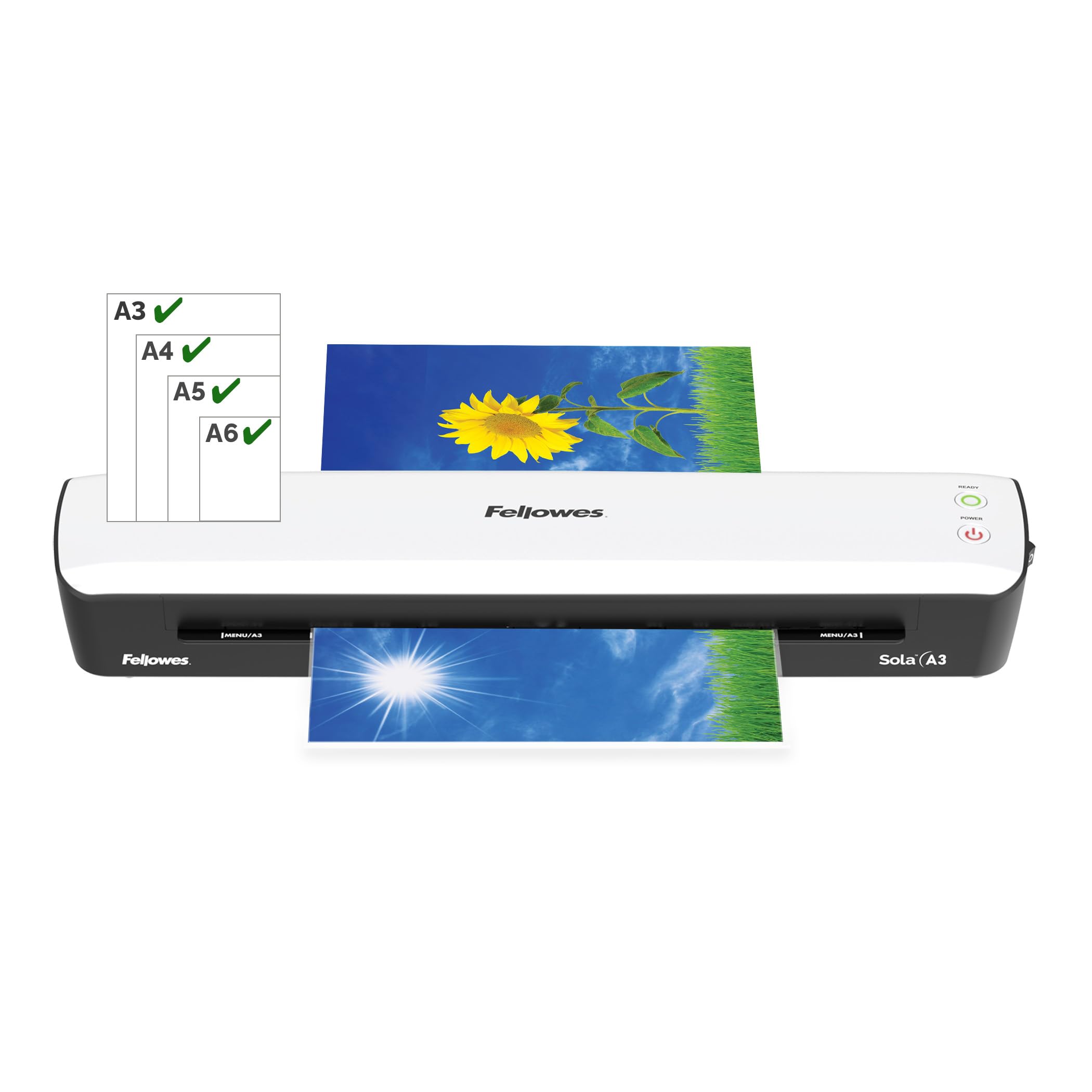 Fellowes Laminiergerät A3 Sola für Zuhause und Homeoffice, für Laminierfolien bis 125 Mikron Stärke, staufrei, Laminiergerät zum Laminieren von Fotos, Dokumenten, Rezepten, Lernkarten uvm