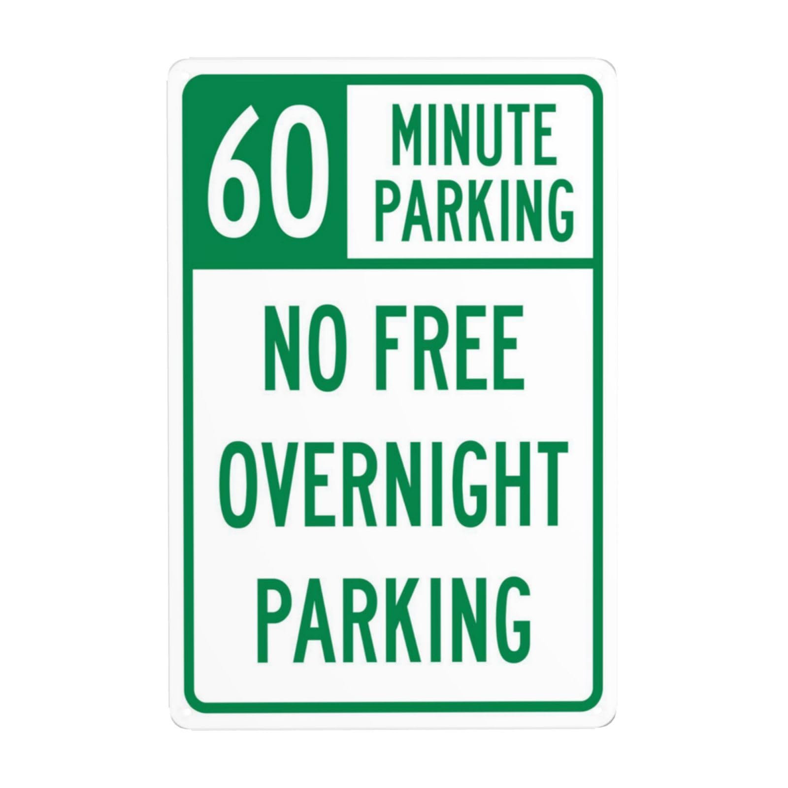 SMAZDFXX 60 Minute Parking - No Free Overnight Parking Metal Warning Signs, Cautions Security Tin Sign, Safety Posted Signs for Street Business Wall Decor 5.5"x8"