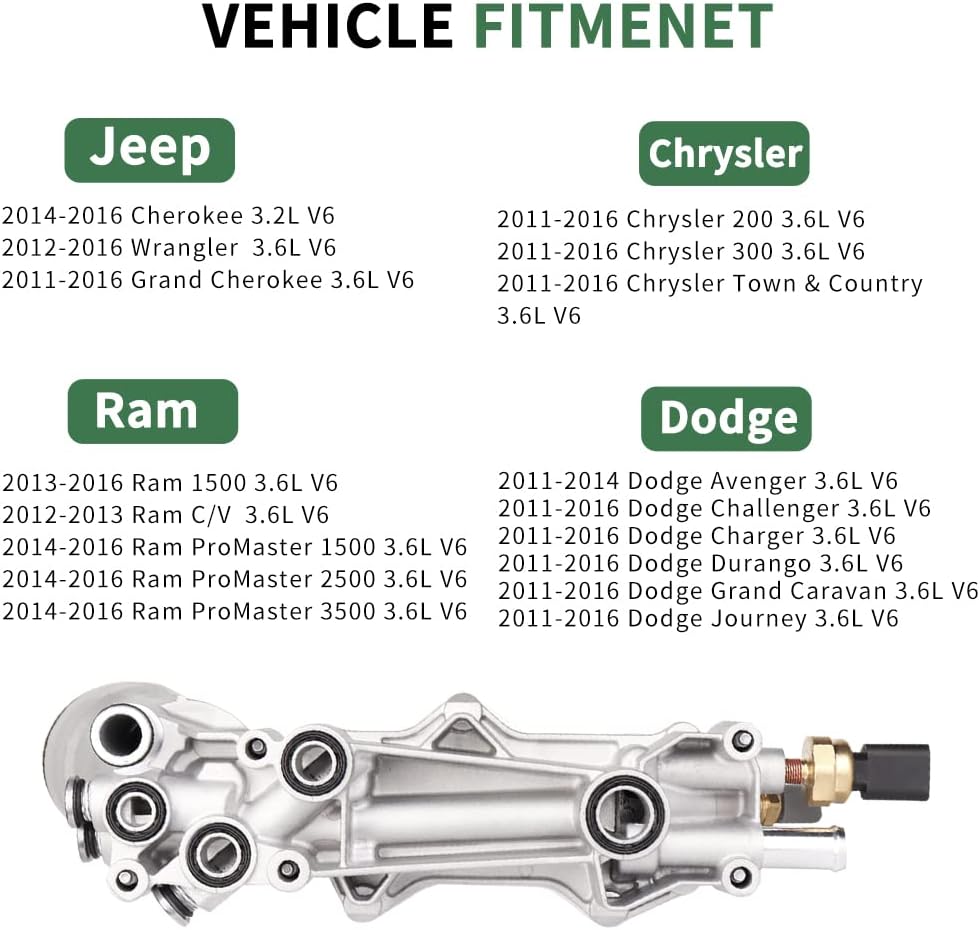 926-959 Aluminum Engine Oil Cooler and Oil Filter Housing Adapter 926-876 Fit for 3.6L 2011-2016 Dodge Charger Chrysler 200 300 Jeep Grand Cherokee Wrangler Ram ProMaster 6cyl | 5184304AE 68105583AF