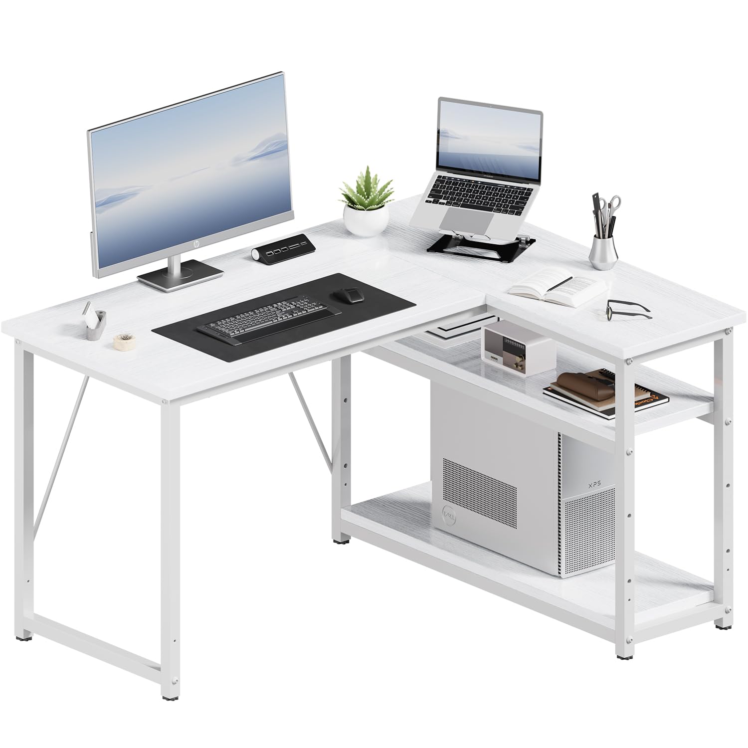 JUMMICO Small 100x80cm L-Shaped Corner Desk with Storage,Compact Corner Computer Desk for Home Office, White