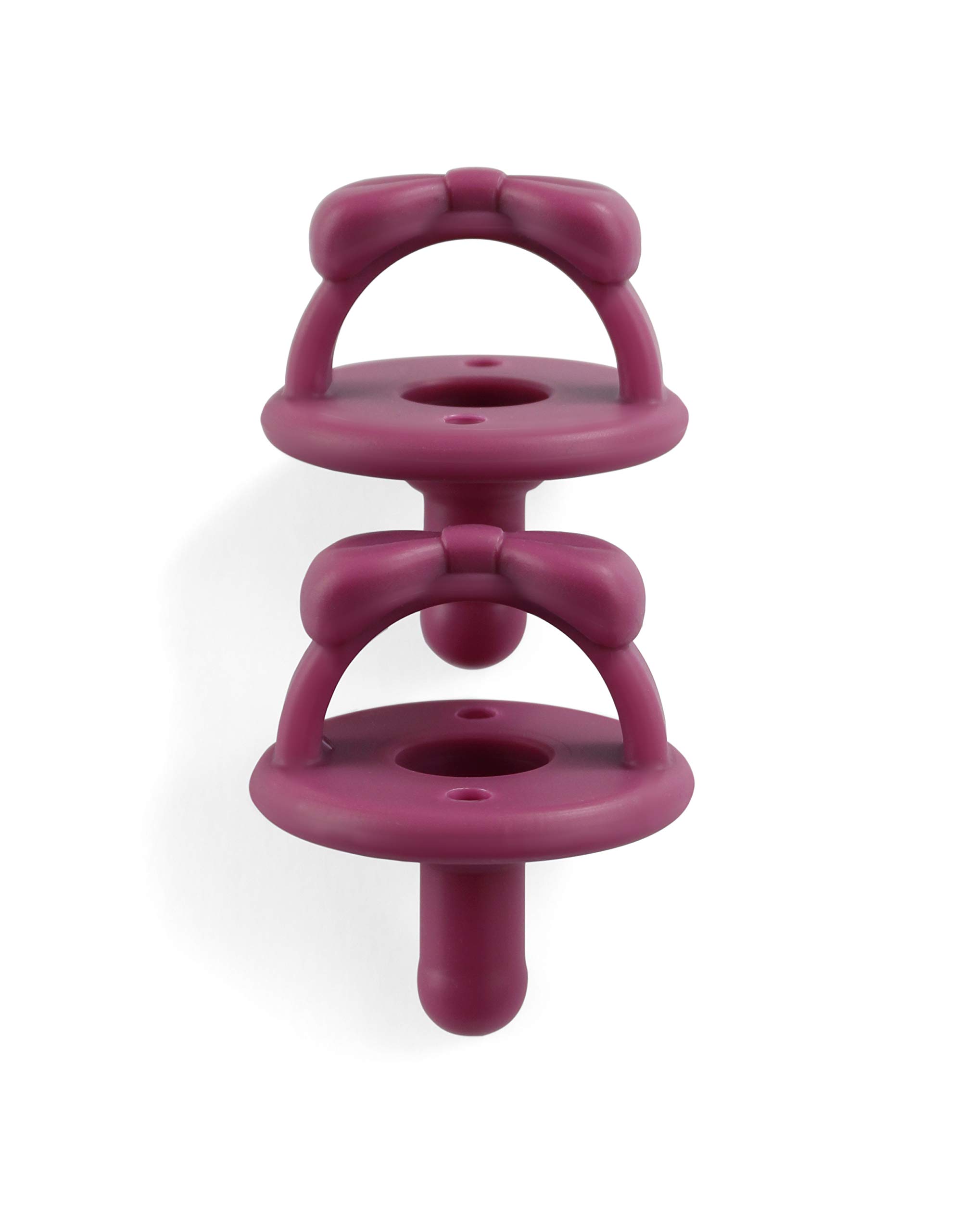 Itzy RitzySweetie Soother Pacifier Set of 2- Silicone Newborn Pacifiers with Collapsible Handle & Two Air Holes for Added Safety; Set of 2 in Sugarplum (Fuchsia), Ages Newborn & Up