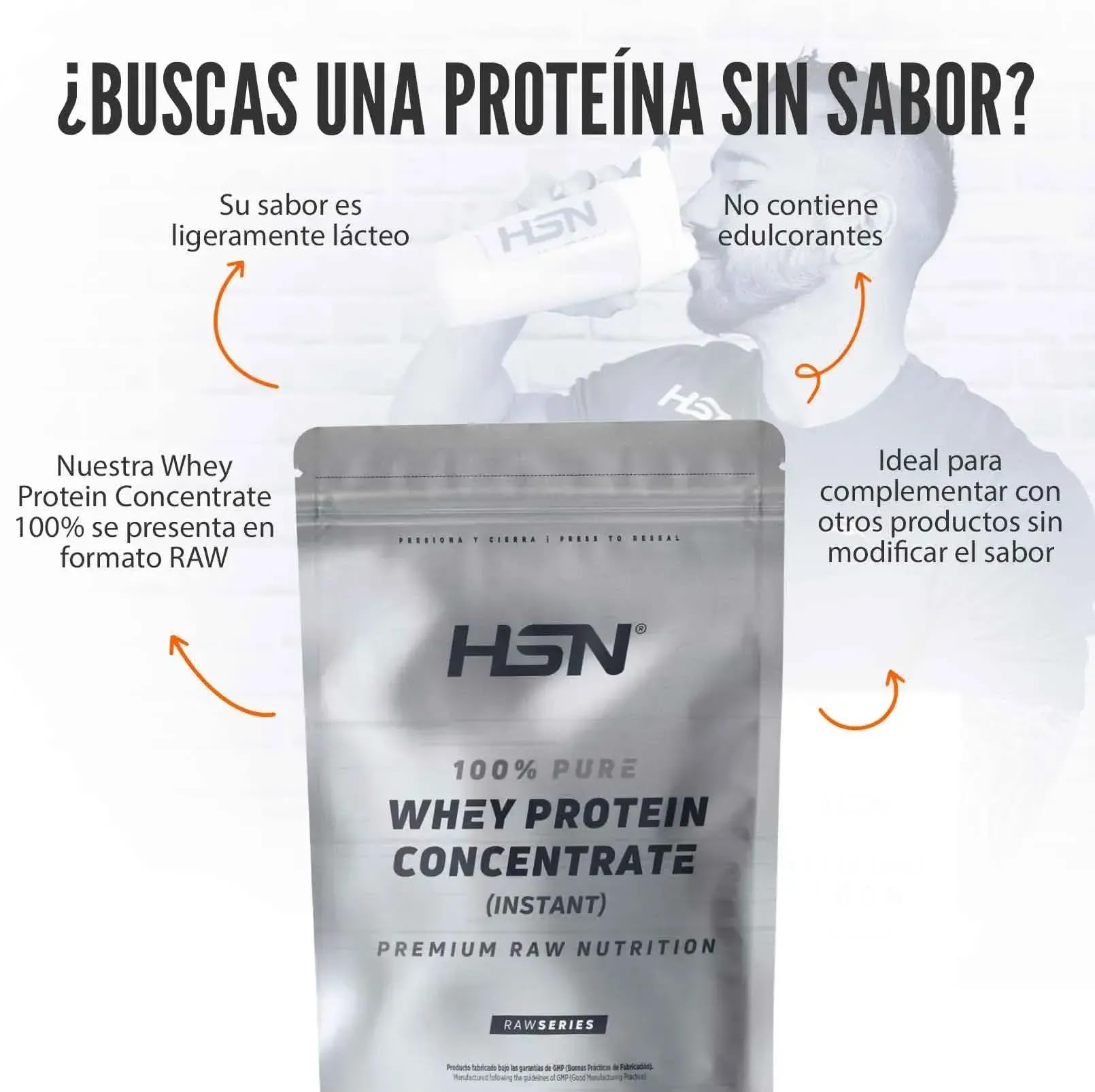 HSN 100% Whey Protein Concentrate WPC Sin Sabor 500 g | Proteína de suero concentrada 84% proteínas. Sin añadidos. Sin soja ni gluten. Apta vegetarianos. No Incluye dosificador