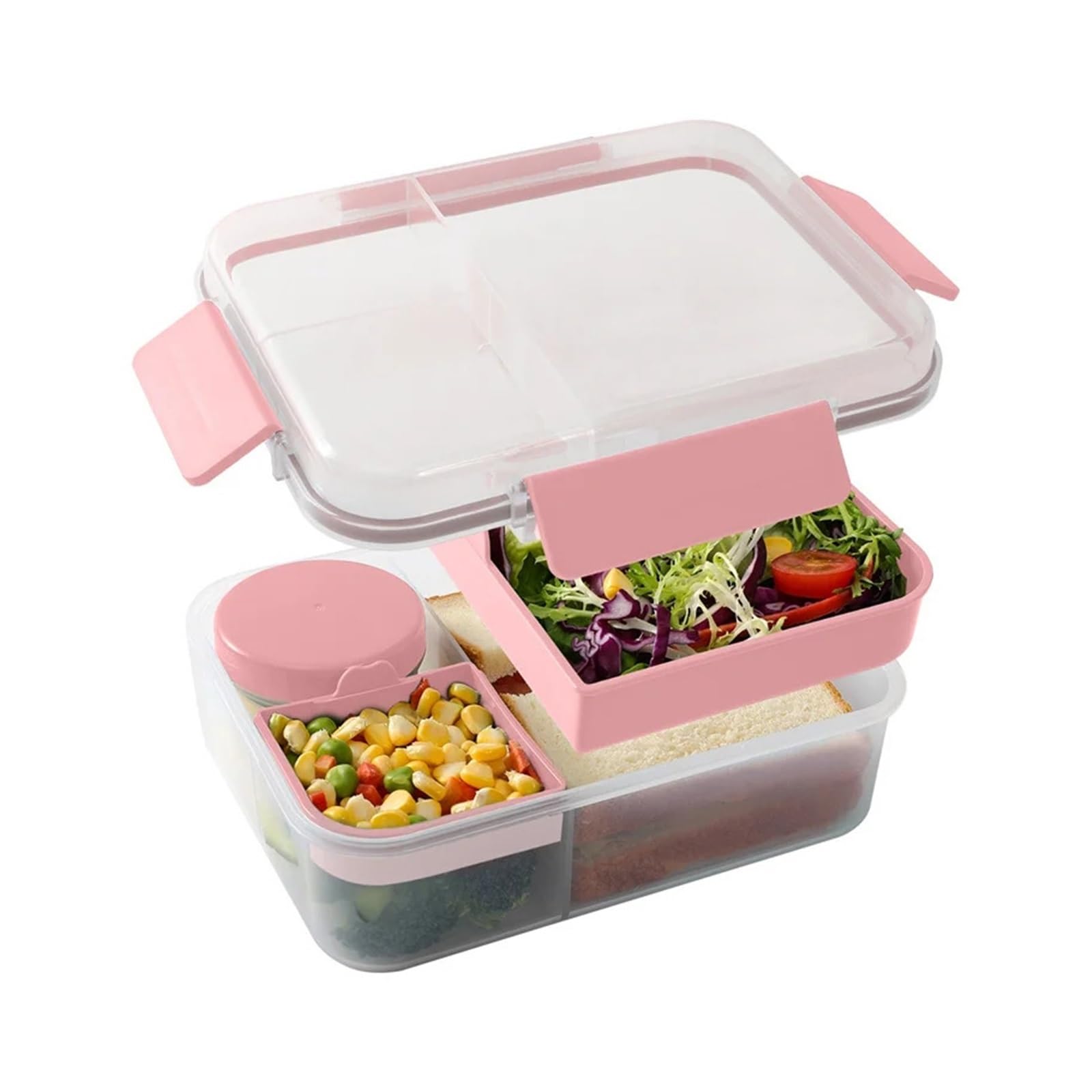 Genérico Microondas plásticas de mantenimiento fresco del bocadillo la oficina Bento fiambrera compartimentada doble 1600ml(Pink)