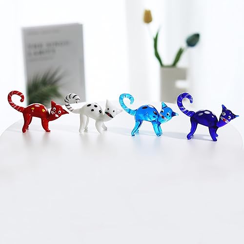 Miniatura 5 de LONGSHENG - SINCE 2001 - 4 figuras de cristal de gato, mini escultura de animales de cristal, figuras coleccionables de arte de gato para decoración