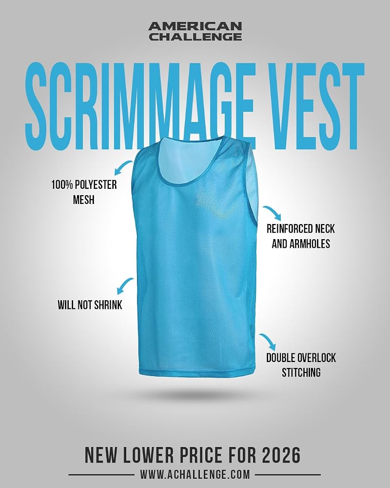 American Challenge Soccer Pinnies (10-Pack) – Mesh Jersey Vest for Scrimmage Practice, Soccer Pennies and Training Bibs