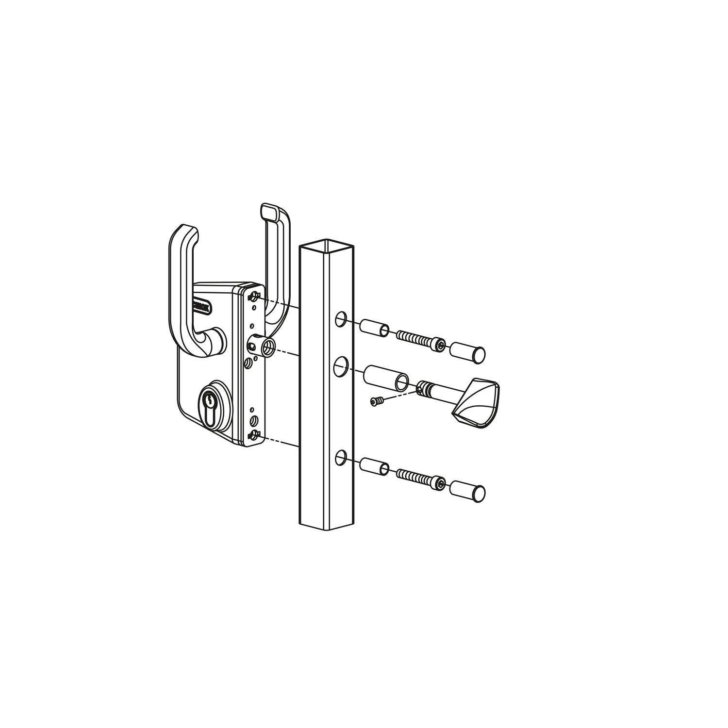 LOCINOX LSKZ4040U2LZILVVSZS Schiebetorschloss LSKZ4040U2L, für 40 mm Vierkantrohr, Aluminium silberfärbig, Silber
