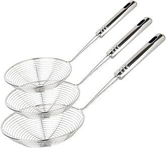 Swify Set of 3 Asian Strainer Ladle Stainless Steel Wire Skimmer Spoon with Handle for Kitchen Frying Food, Pasta, Spaghetti, Noodle-30.5cm, 32cm, 35cm