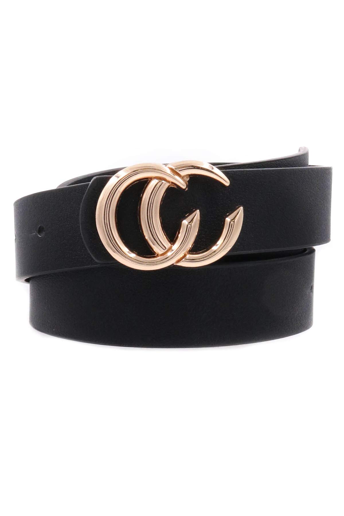 magic Women's PU Leather Belt Double C Ring Soft Faux Leather Waist Belt (Black)-picture-47