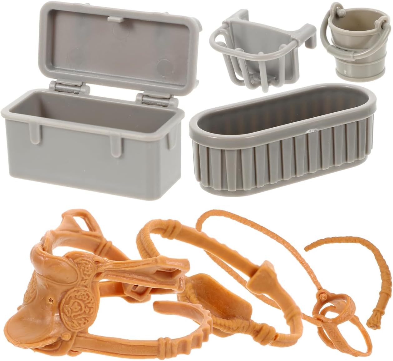 Toddmomy Mini Ranch Model Accessory Set Simulated Farm Model with Saddle Whip Trough and Bucket Microlandscape Layout Accessory for Horse Ranch Scene Kids DIY Tabletop Decor