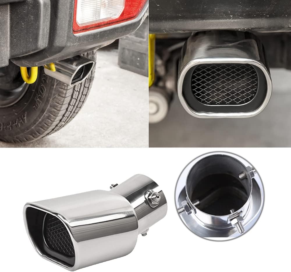 Stainless Steel Car Exhaust Square Tip, 2.5" to 3.7" Universal Car Exhaust Pipe Tail Throat Tail Pipe, Modification Tailpipe Flue Muffler Rear Tip Pipe with Mesh (Curved,Silver)
