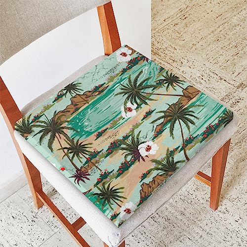 Aglebo Sea Flower Palm Tree Seat Cushion Comfort Square Chair Cushion Non-Slip Memory Foam Chair Pads Washable Seat Pad for Dinning Kitchen Office Patio Outdoor Chair Cushions, 16