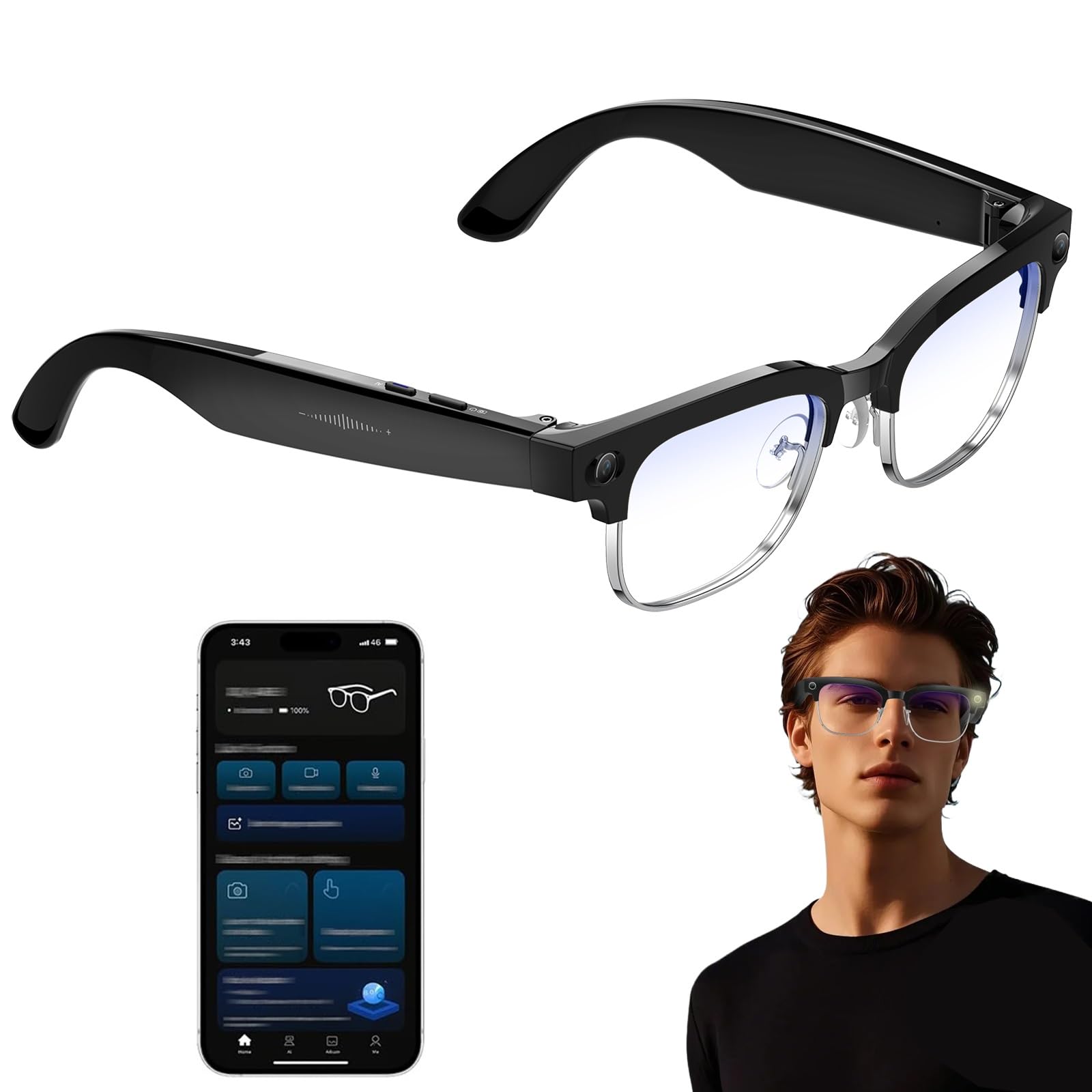 AI Smart Glasses with 8MP Camera Support 32MP Photos 4K 1080P Stabilized Video Real-Time Translation AI Recognition Dual-Mic