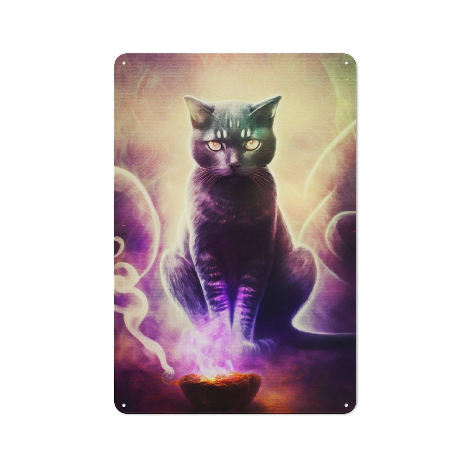 Junmoney Spiritual Healer Cat Rustic Tin Sign 30X20cm For Café Or Restaurant, For Café Owners And Decorators, For Retro Home Interiors