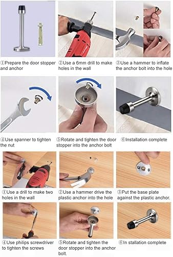 Vista 37 de Topes de puerta, tope de puerta de 6 pulgadas de largo, tope de puerta de níquel cepillado montado en la pared, tope de puerta extra largo