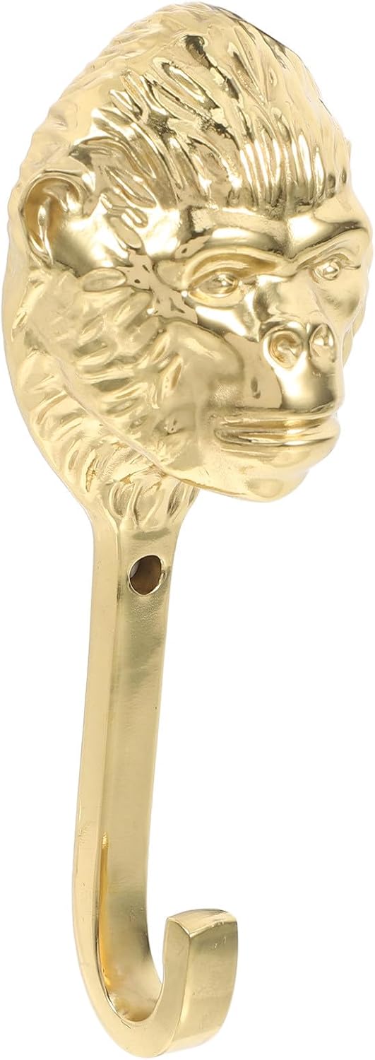Brass Gorilla Head Wall Hook Animal Shaped Coat Hanger Decorative Key Holder with Screw for Bedroom Entryway Bathroom Storage