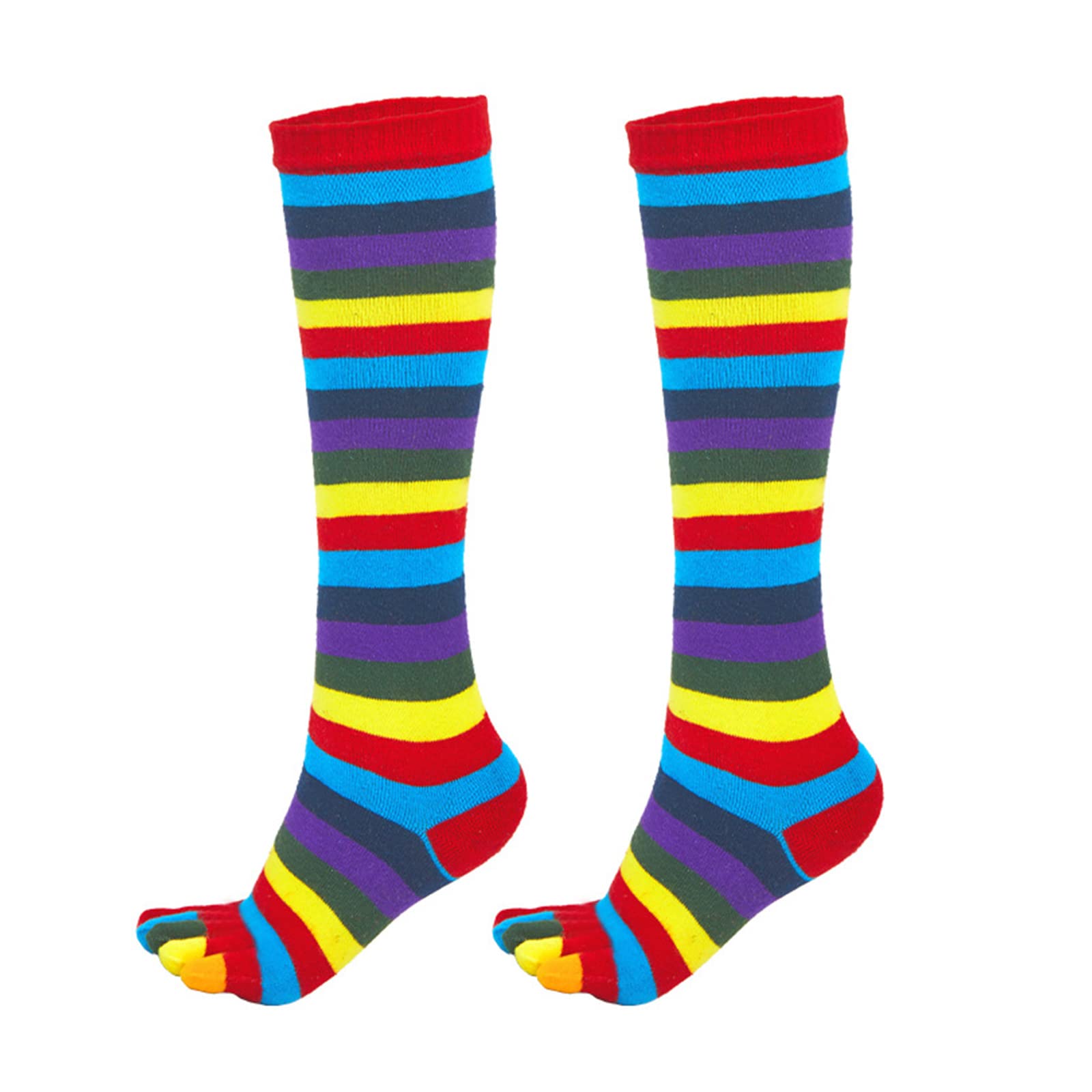 YIBOZI Women Girls Split Toe 5 Finger Calf Socks Rainbow Colorful Striped Clover Printed Breathable Cotton Stretchy Student High Tube Hosiery Partywear Socks