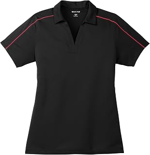 SPORT-TEK Women's Micropique Sport-Wick Piped Polo | Ladies Short Sleeve Collared Shirt, Athletic Fit Top for Work & Golf