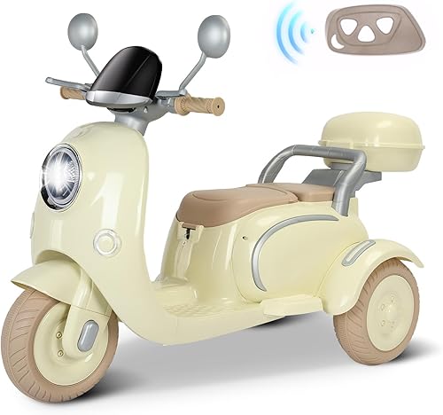 Miniatura 8 de Motocicleta de 12 V y 2 plazas para niños, scooter eléctrico con control remoto, caja de almacenamiento, música, luz LED, bocina, motor de 2 x 50 W,