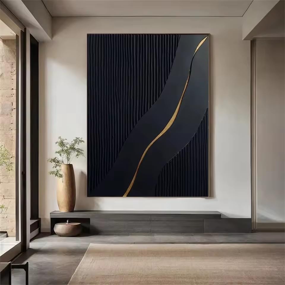Cuadro abstracto negro y dorado para un salón moderno y elegante sin marco