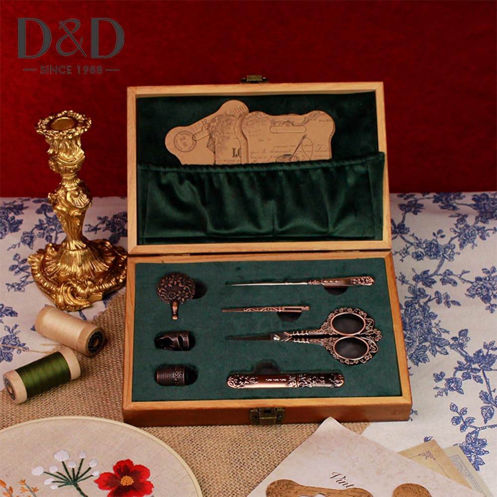 Juego de Tijeras para Bordar Plateadas, Herramientas de Costura de Acero Inoxidable de Alta Gama, dedal, punzón, Caja de Agujas para Coser, Manualidades, Costura